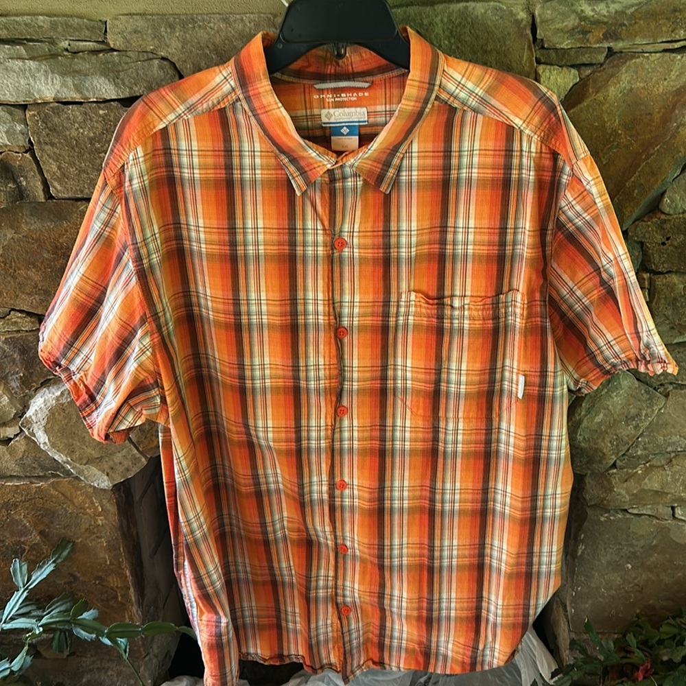 Columbia Omni-Shade Sun Protection XXL Short Sleeved Shirt Orange & Brown